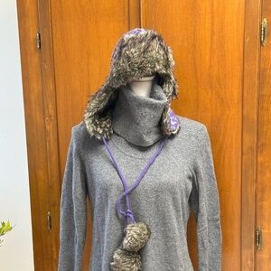 CHAOS Bomber hat acrylic knit faux fur lining flaps pom pom tassel